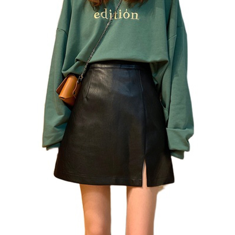Chân váy mini da pu thiết kế xẻ tà thời trang Hàn Quốc dành cho nữ 201122