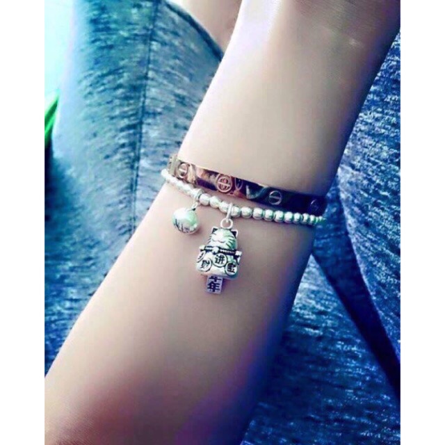 Lắc tay nữ bi mèo thần tài may mắn bạc ta - THJ SILVER