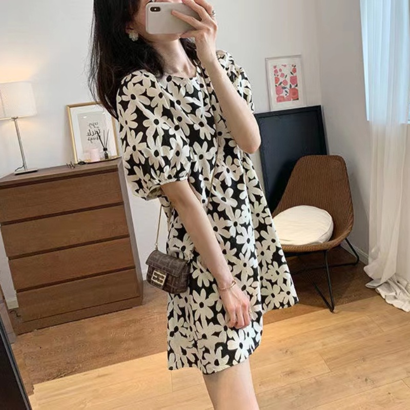 Đầm hoa PERTY tay phồng ngắn thiết kế mới thời trang mùa hè theo phong cách Hàn Quốc cho nữ