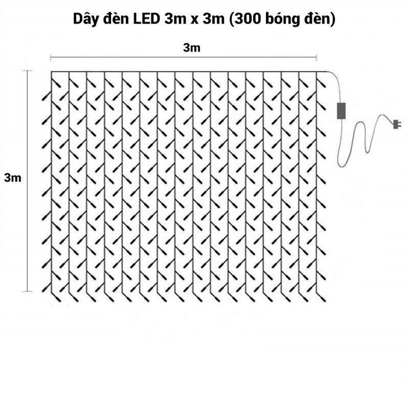 Đèn Rèm 3x3m 16 Dây Thả, Đèn Led Rèm Mưa Màu Vàng Ấm Trang Trí Background