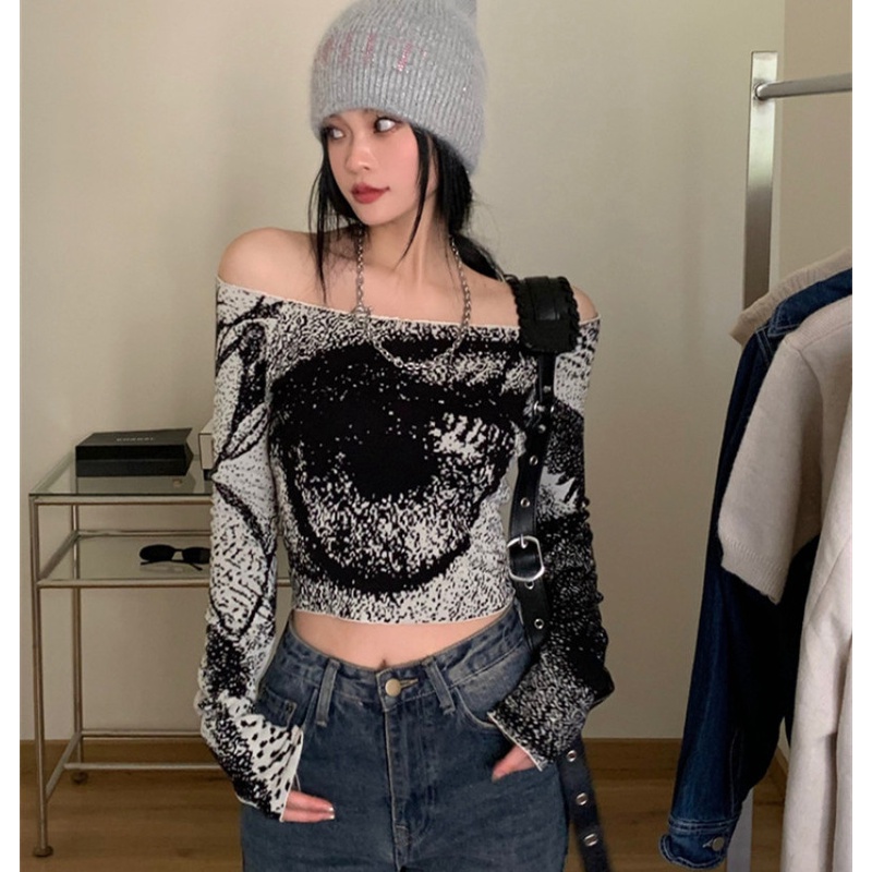 Áo Dệt Kim Nữ Tay Dài Hở Vai Thời Trang