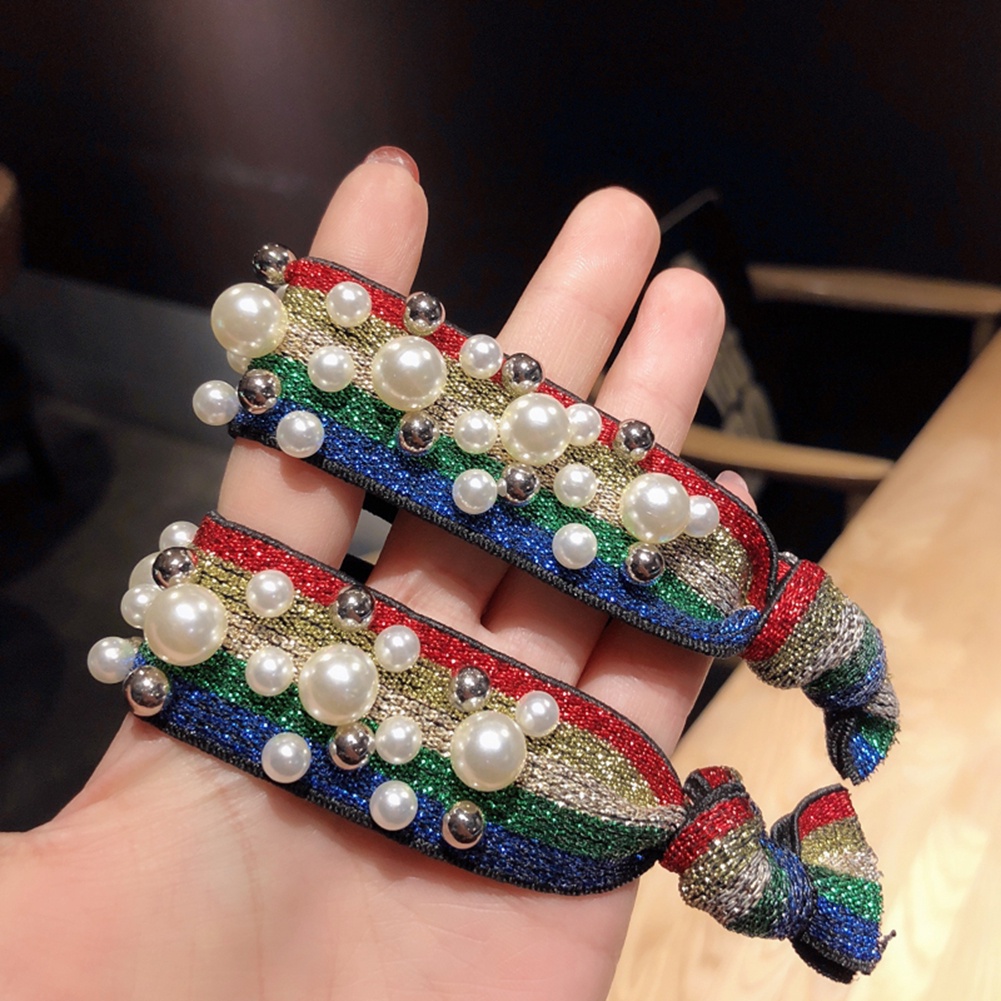 Dây buộc tóc đính ngọc trai giả màu sắc thời trang