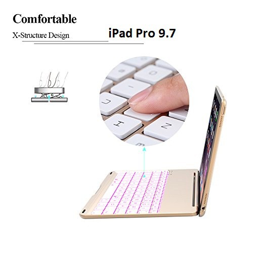 Bao da kiêm bàn phím bluetooth cho iPad Pro (9.7&quot;) (Gold) tặng cáp sạc iPhone