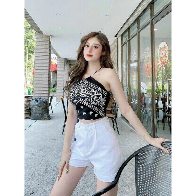 ⚡ Yếm thổ cẩm 2 dây bún đan chéo lưng⚡ Croptop nữ chất Thun bozip có giãn 4 chiều tôn dáng đi chơi đi biển đều đẹp