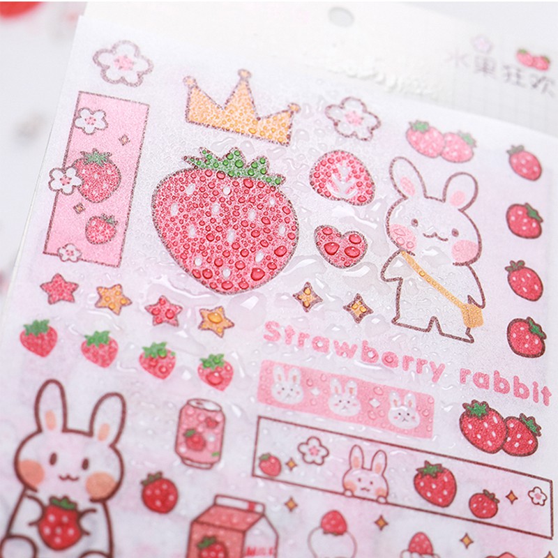 Túi 4 Tờ Sticker Dán Hình Gấu Thỏ Không Thấm Nước Trang Trí Phụ Kiện, Sổ Tay Siêu Yêu