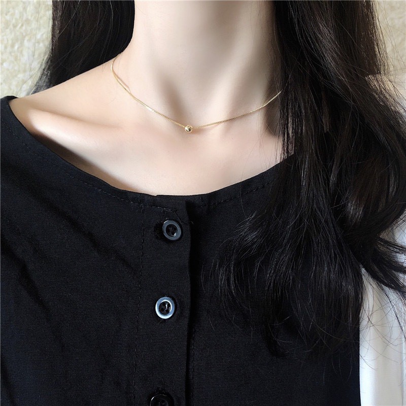 Vòng cổ mảnh dây chuyền nữ mạ vàng mặt hạt hình tròn nữ tính DC01