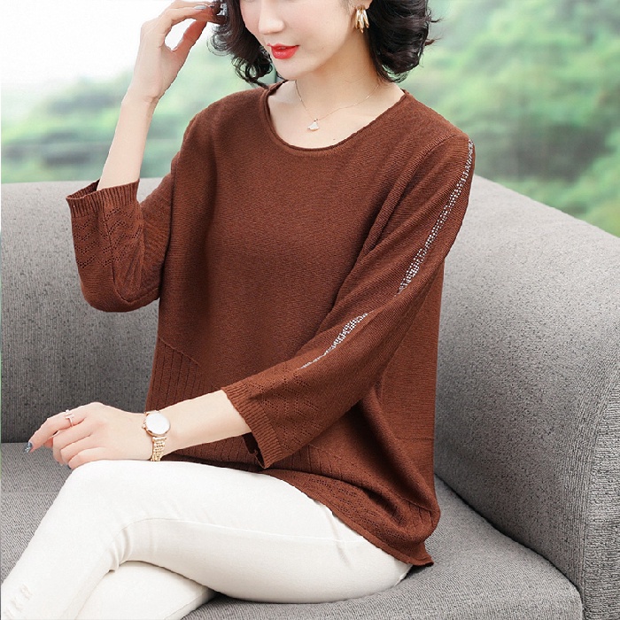 Áo thun lụa lạnh tay 3/4 dáng rộng cỡ lớn thời trang dành cho phụ nữ trung niên