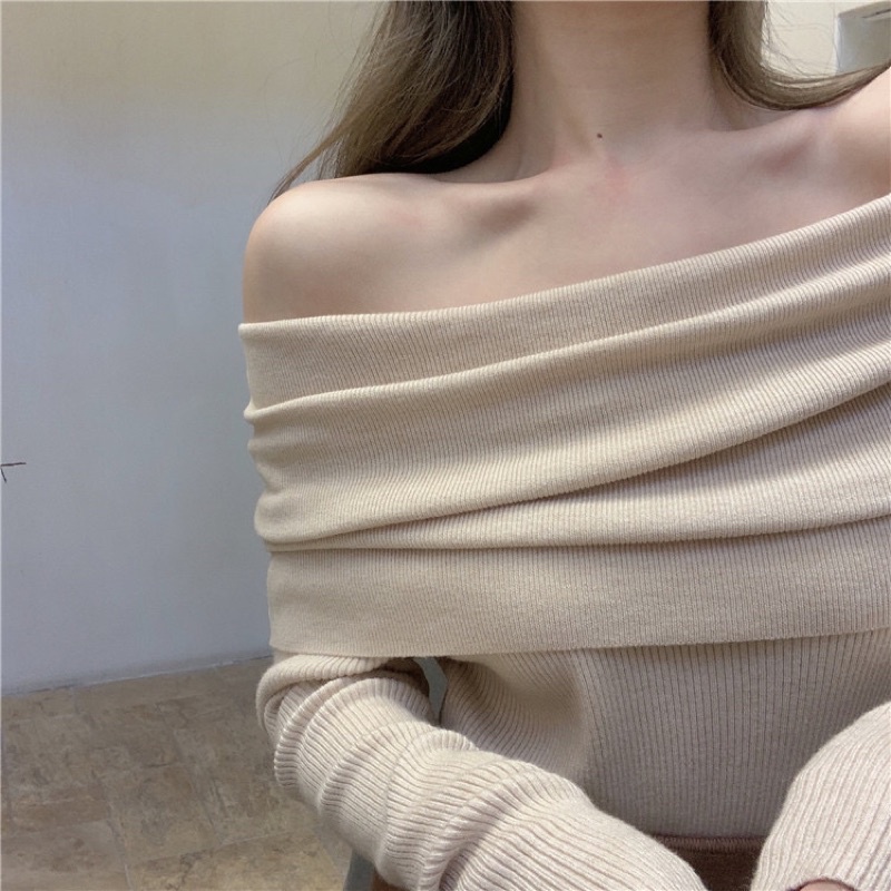 Áo Len Trễ Vai Tiệm Vải Xinh Áo Len Nữ Trễ Vai Dài Tay Ulzzang Phong Cách Hàn Quốc AL010