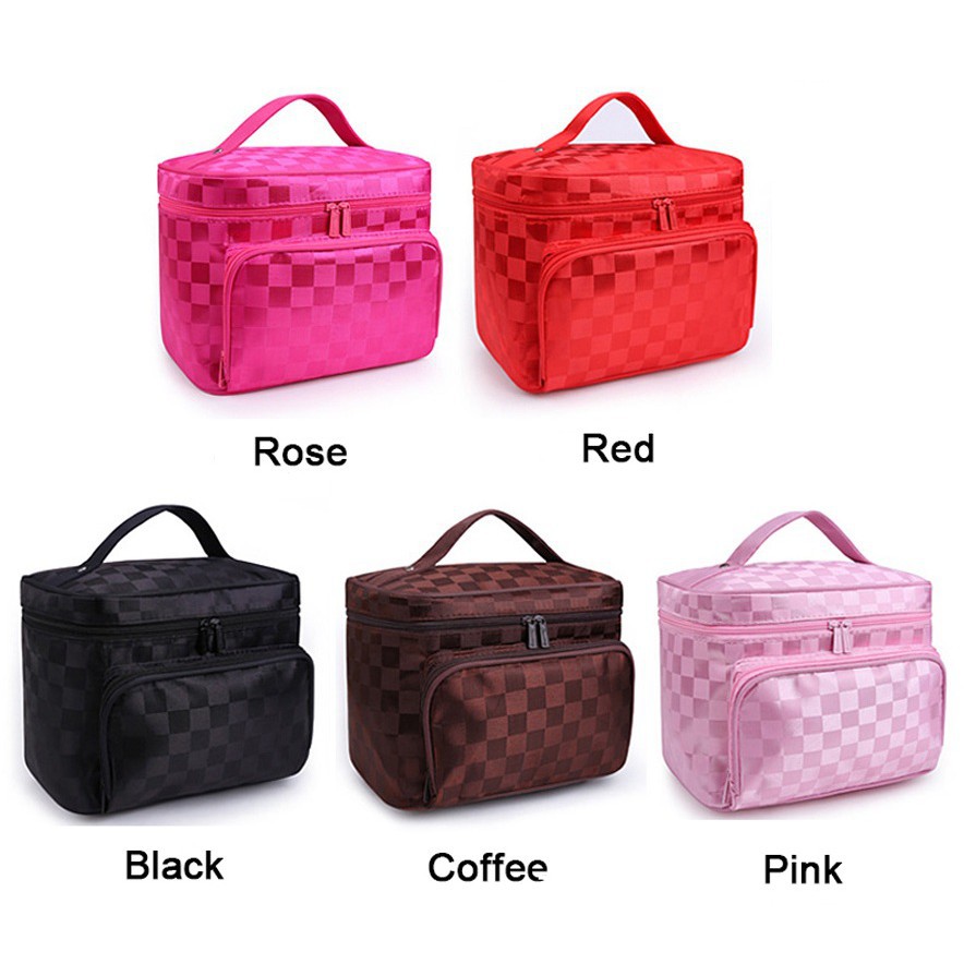 Túi đựng đồ trang điểm họa tiết kẻ caro hợp thời trang