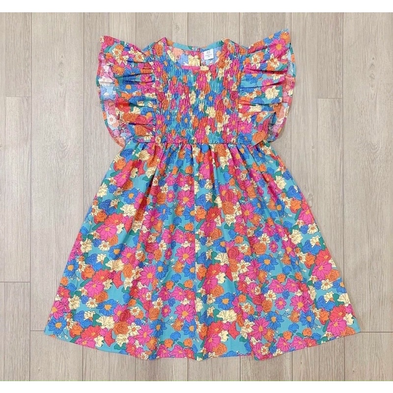 Đầm Melisa hoa tay cánh tiên, smock ngực Size 100-150
