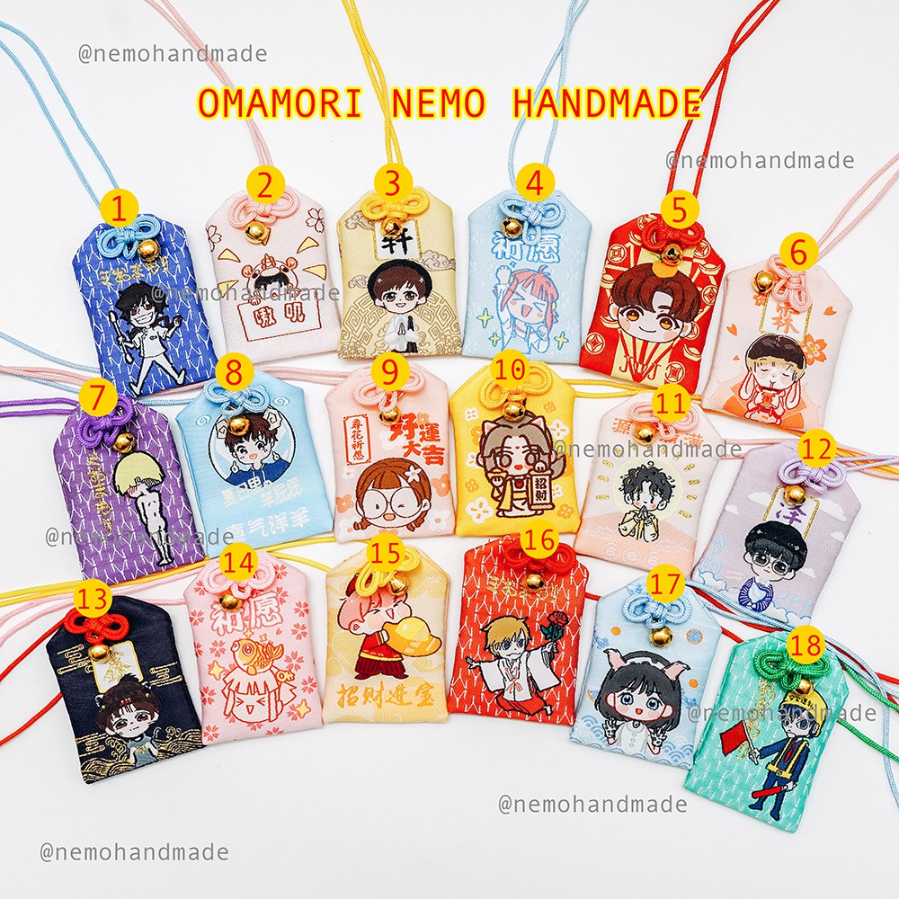 Túi Omamori Hình Chibi nhiều ý nghĩa tặng vỏ bọc, hoa khô thơm, đá phong thủy, giấy ước nguyện - Mã sản phẩm OM18M