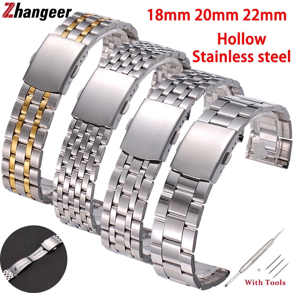 Dây Đeo Đồng Hồ Bằng Thép Không Gỉ Màu Vàng Bạc 18mm 20mm 22mm Cho Nam Và Nữ