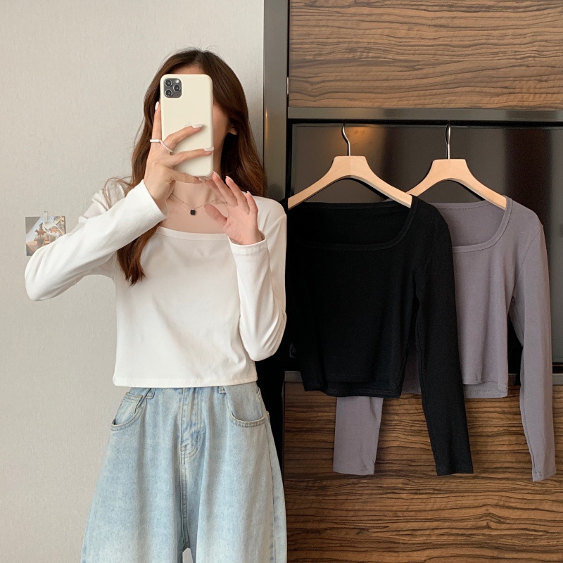 NZN Áo Thun Tay Dài Cổ Vuông Phong Cách Hàn Quốc Cho Nữ