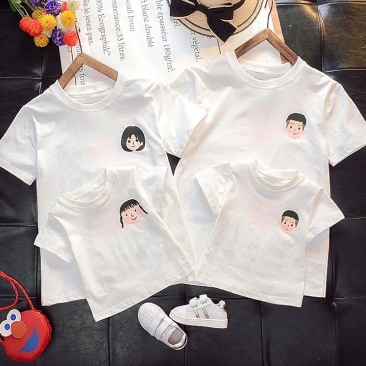Áo Thun Gia Đình Bố Mẹ Bé Màu Trắng In Logo Khuôn Mặt Local Brand DLX Áo Phông Đẹp Chất Thun 35% Cotton