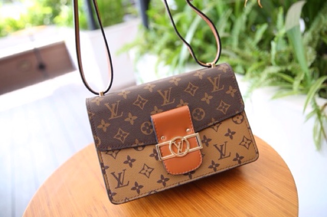 Túi đeo chéo box dauphine hoa nâu fullbox bill nguyên có hộp hàng cao cấp