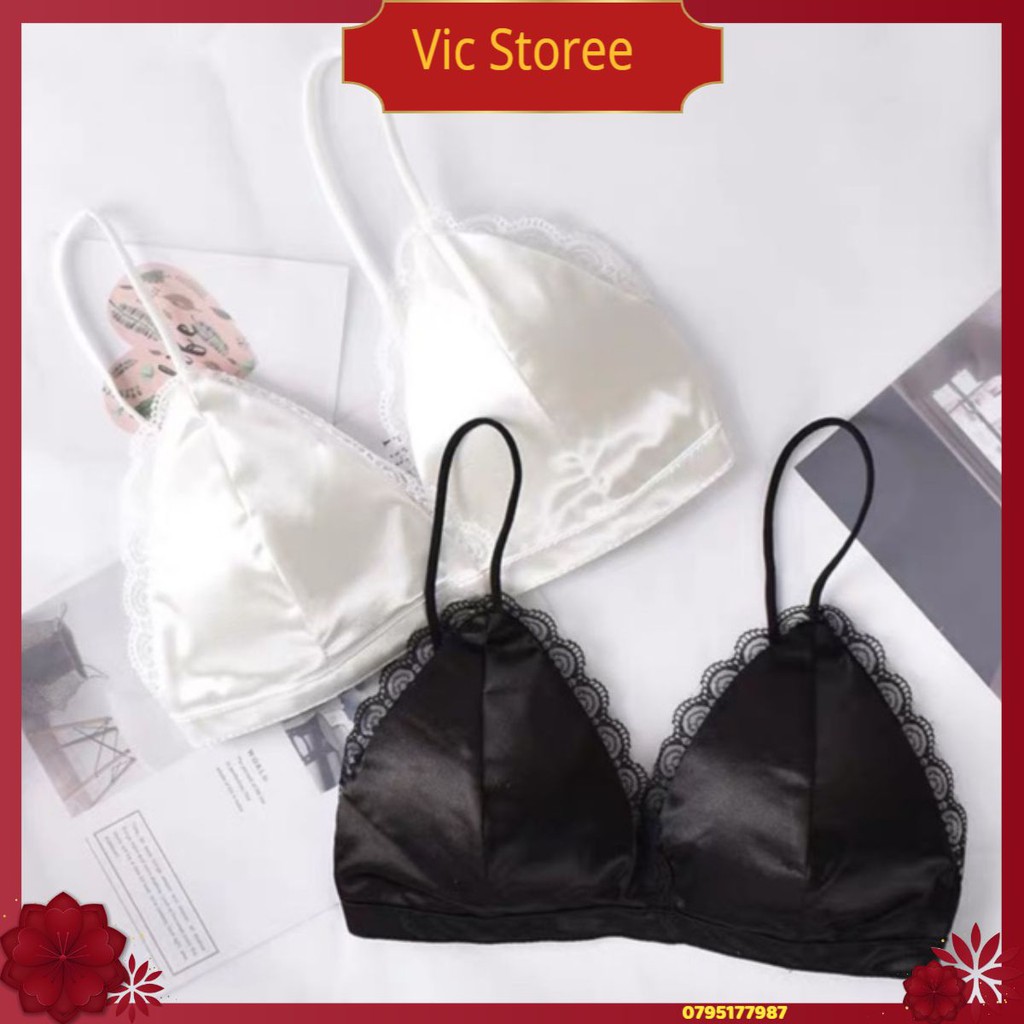 áo bra phi bóng satin ren đệm mỏng hàng free size