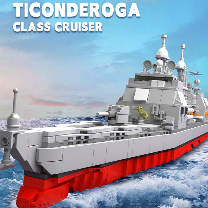 Đồ chơi Lắp ráp Mô hình Tàu Chiến America Navy Warship WW2 Model Ticonderoga-Class Cruiser Battleship Panlos 637007