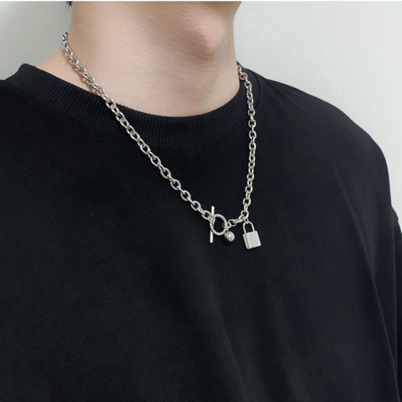 Dây Chuyền Thép Titan Mặt Ổ Khóa Tròn Thời Trang Đường Phố 23368