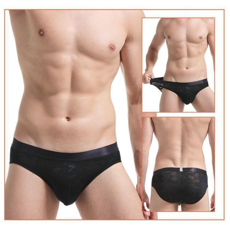 Quần lót nam tam giác thun lưới in hoạ tiết, Quần sịp nam tam giác thun lạnh phối lưới co dãn 4 chiều - 187