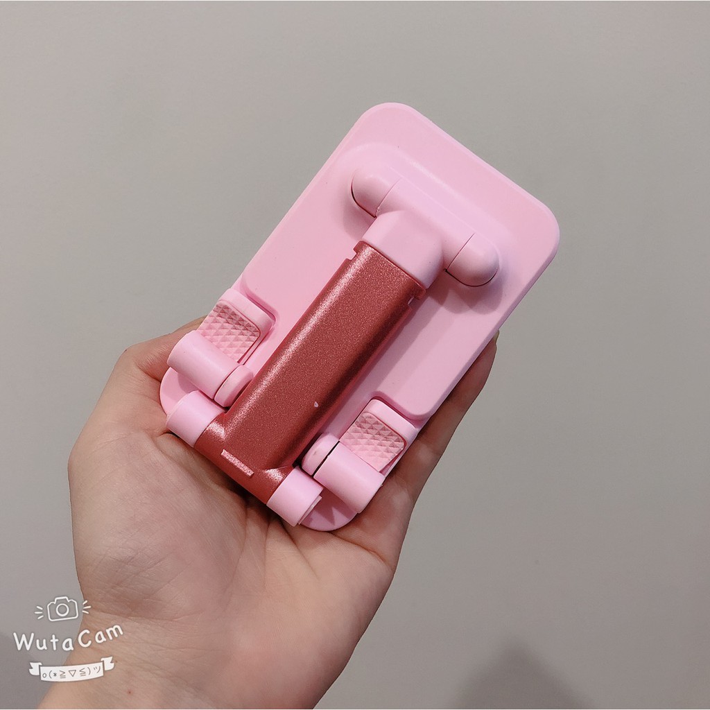 Giá đỡ điện thoại kim loại gấp gọn điều chỉnh độ cao có hạt chống trơn, kèm gương cho nữ-giadungsieure