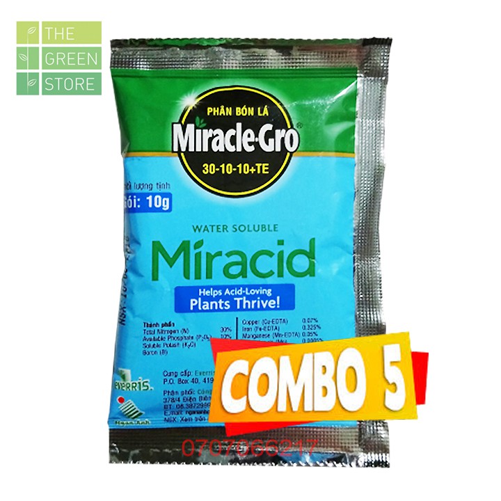 Combo 5 gói phân bón NPK Hà Lan Miracle Gro 30-10-10+TE (10g), dạng chelate dễ hấp thu, kích đâm chồi cho cây trồng
