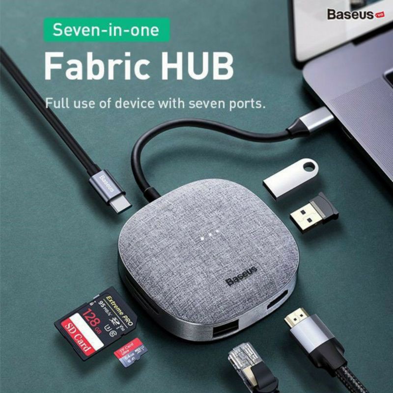 Hub chuyển đổi đa năng Baseus Fabric Series 7 in 1 Type-C Multifunctional HUB Adapter bảo hành 6 tháng