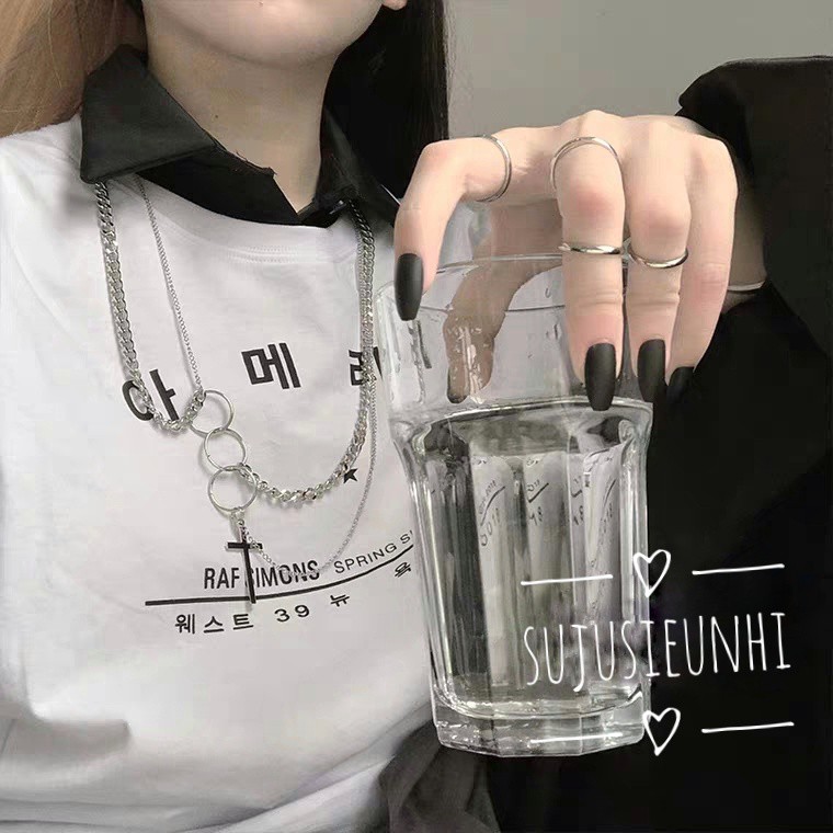 [SẴN]Vòng cổ unisex chữ thập ba vòng dây xích cá tính