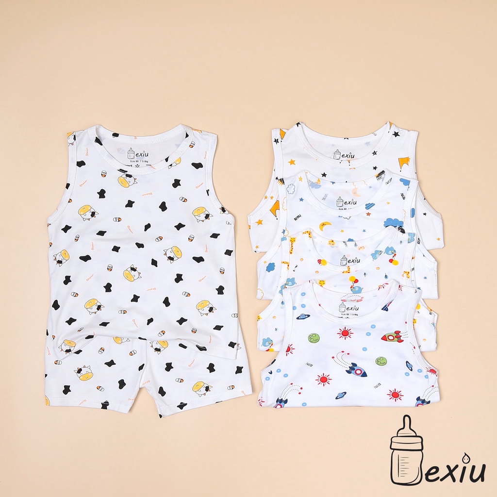 Bộ ba lỗ in rơi Bexiu Bx - Quần Áo Trẻ Sơ Sinh Thun Cotton Lạnh  Mềm Mượt Mát Cho Bé Trai Và Gái Từ 6-19kg