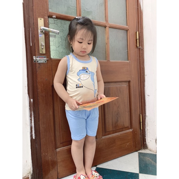 Bộ ba lỗ thun lạnh hình ca map Minky mom bé trai/bé gái (7-16kg)