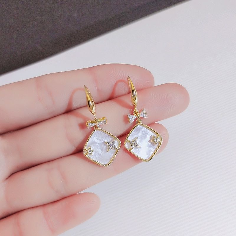 Bông Tai Hình Học Dáng Dài Đính Đá Zircon Thời Trang Phong Cách Hàn Quốc