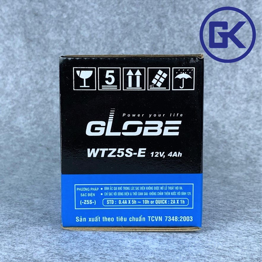 Ắc quy xe máy khô Globe 12V - 4Ah lùn xanh