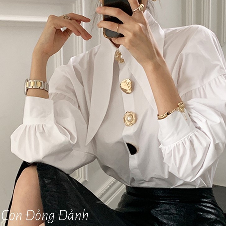 Áo sơ mi nữ dài tay màu trắng MORAN hàng cúc rời thanh lịch con đỏng đảnh AO014