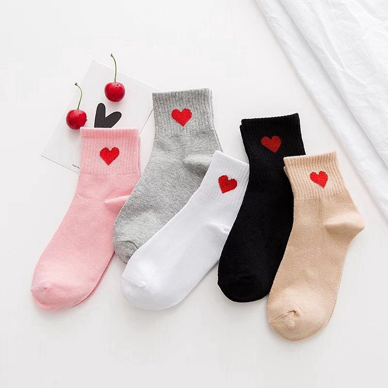 Vớ cotton cổ cao in họa tiết trái tim đáng yêu thời trang cho nữ
