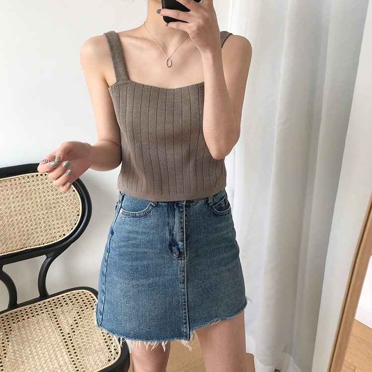 Áo croptop dệt kim không tay hở vai dáng ôm thời trang mùa hè quyến rũ cho nữ