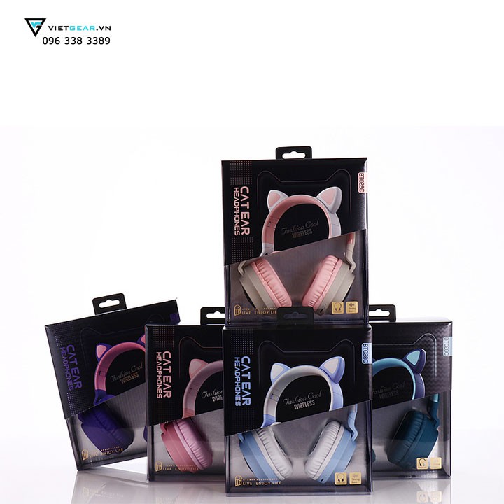 Tai nghe tai mèo cụp tai BT028C Bluetooth, led RGB, bass khỏe | BigBuy360 - bigbuy360.vn