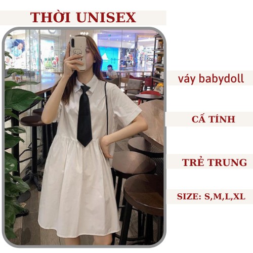 (ảnh thật) váy babydoll trắng cổ đức có khuy cài🍓🍓 đầm nữ dáng suông, dễ thương,vải thô mềm thấm hút mồ hôi, KPI