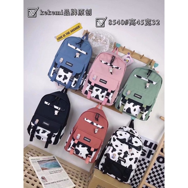 Balo Học Sinh 2 Sập Phối Màu Bò Sữa Đi Học Thời Trang
