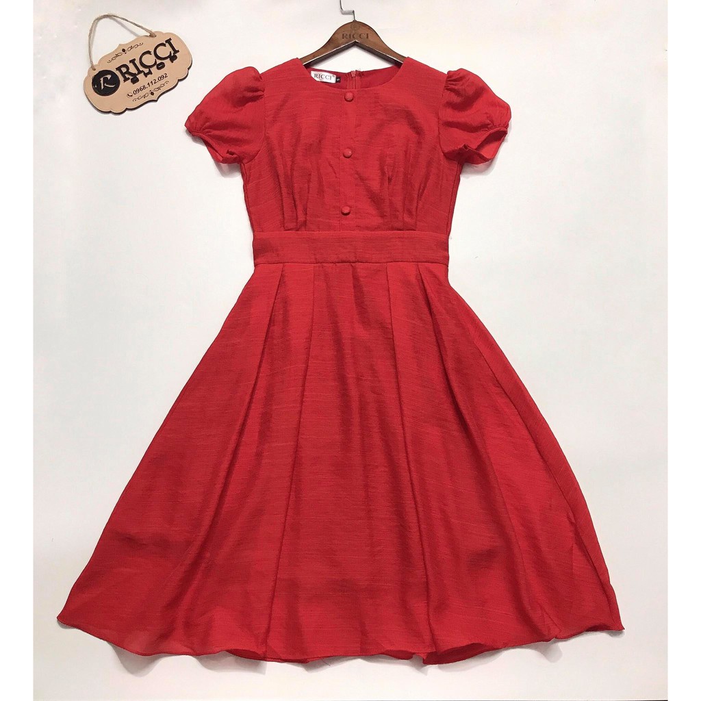 Váy tơ cổ tròn 3 cúc ngực