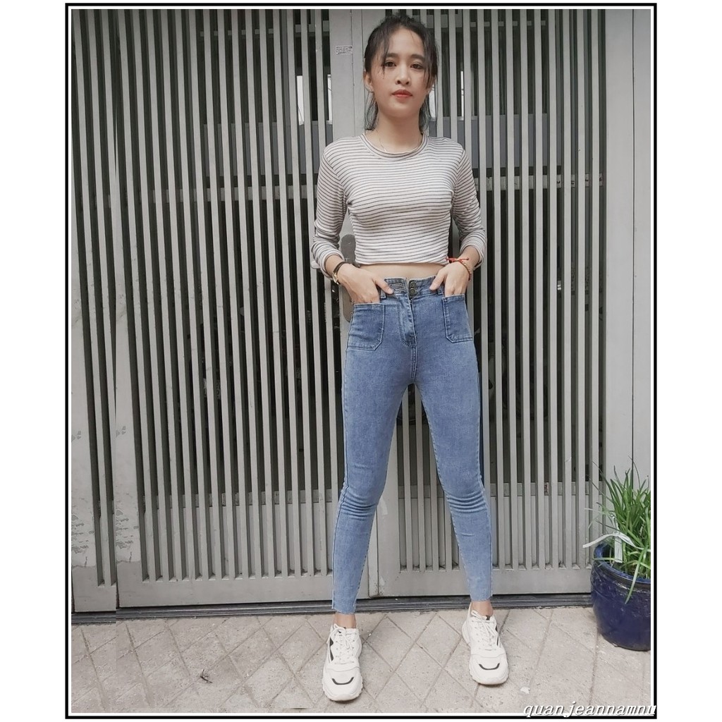 Quần jean nữ 2 TÚI KIỂU + 2 CÚC lưng siêu cao (NHẠT) #0115-012