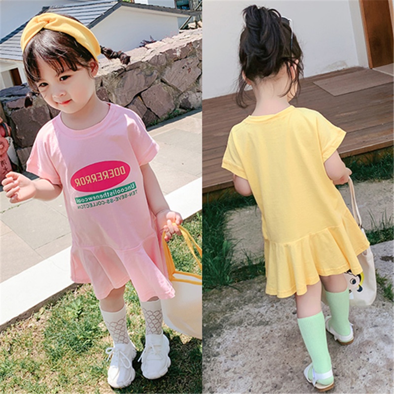 Đầm Thun Tay Dài In Chữ 22 Mảnh Thời Trang Mùa Hè Cho Bé Gái 3-8 Tuổi EQ2D