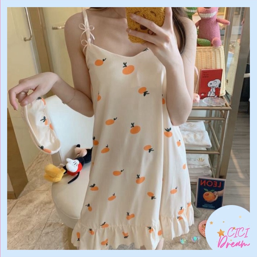 Váy - đầm ngủ 2 dây thun mềm mịn, có đệm mút họa tiết nhiều màu, Đầm - váy ngủ hai dây có nơ điệu đà thoải mái