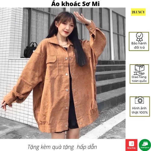 Áo Khoác Sơ Mi Nhung Gân Mềm Mịn Tay Phồng - LUXCY
