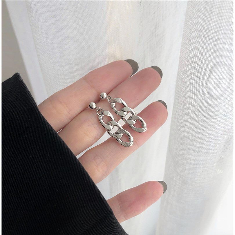 Khuyên tai kẹp không bấm lỗ chốt điều chỉnh K055 bằng hợp kim mạ bạc hình khối dáng dài Leous Accessories