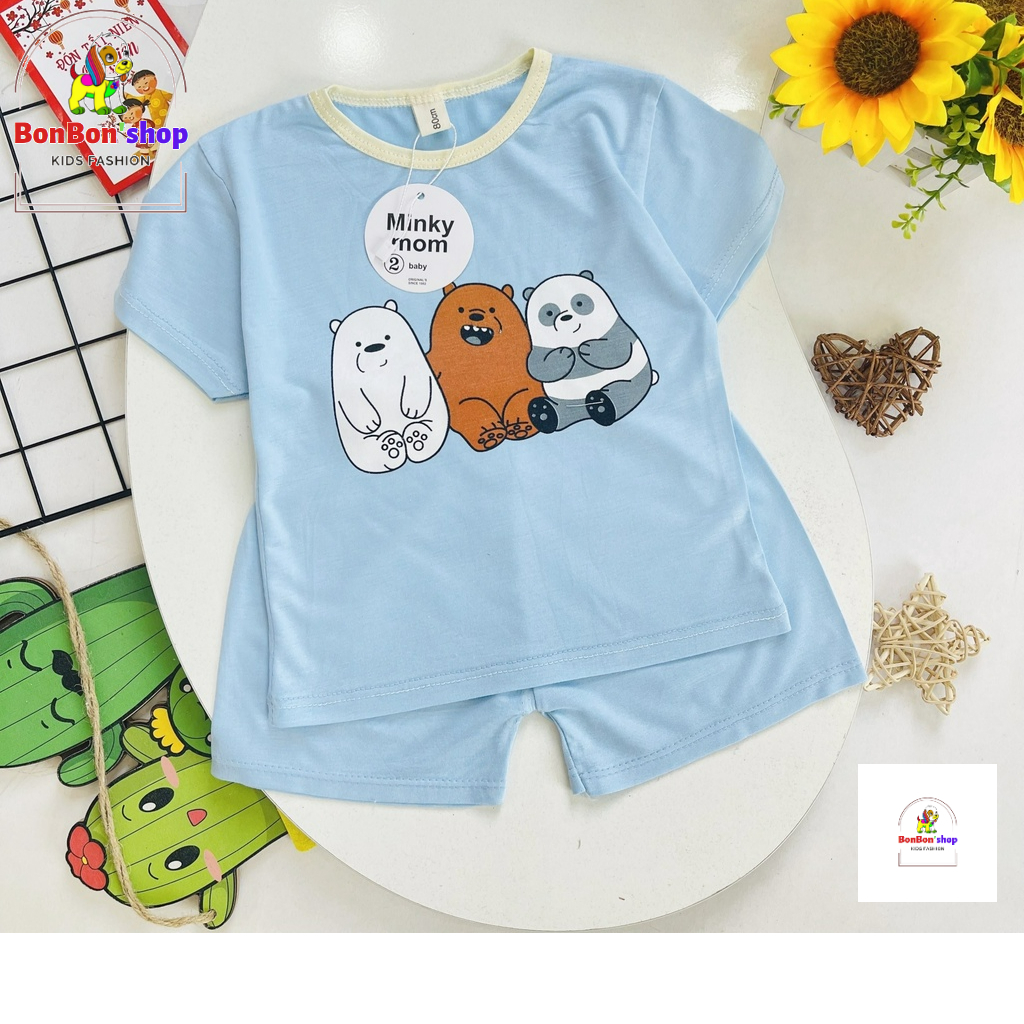 Bộ cộc tay thun lạnh cổ chui Minky siêu mềm mát cho bé trai/gái mẫu ngẫu nhiên