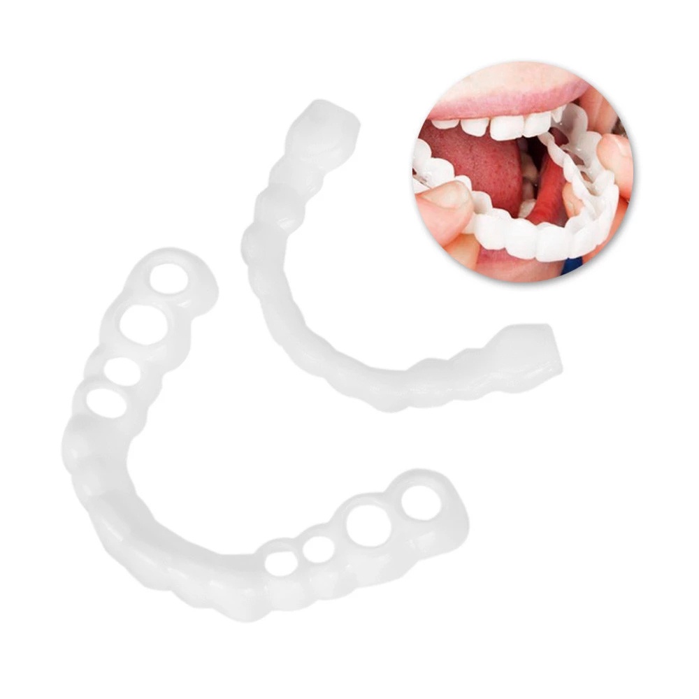 Hàm răng giả trên + dưới bằng silicone làm răng trắng sáng đồng đều cho nụ cười xinh xắn