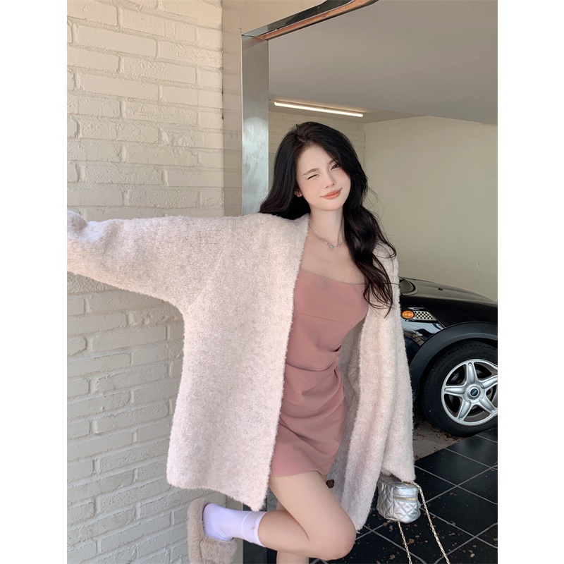 Áo Khoác Len cardigan Tay Dài Dáng Rộng Mềm Mại Hai Lớp Phong Cách Hàn Quốc Thời Trang Cho Nữ