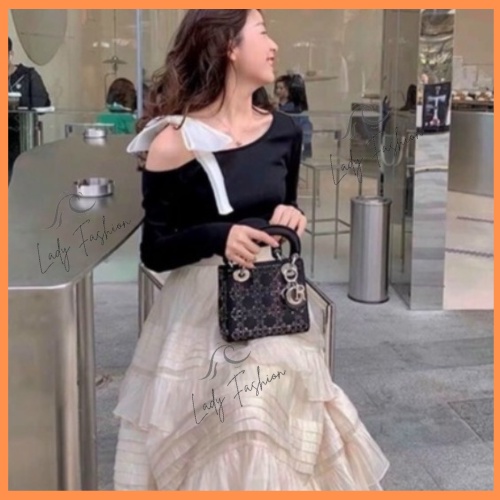 Áo Thun Dài Tay Nữ Lệch Vai Buộc Nơ Dáng Ôm Thun Mềm Mịn Co Giãn 4 Chiều Lady