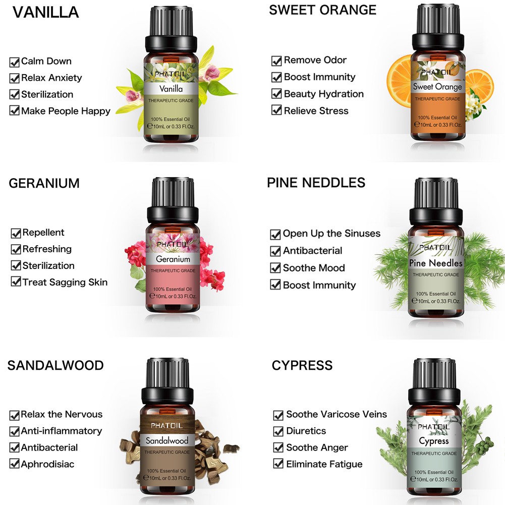 Tinh dầu tạo mùi thơm trong không khí với nhiều hương tùy chọn dung tích 10ml Frankincense Geranium Grapefruit Home Fragrance Essential Oils
