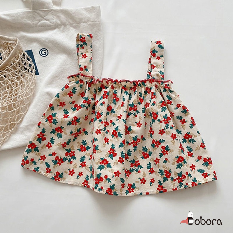 Bobora Set Áo Hai Dây Họa Tiết Hoa Và Quần Dài Phong Cách Hàn Quốc Cho Bé Gái