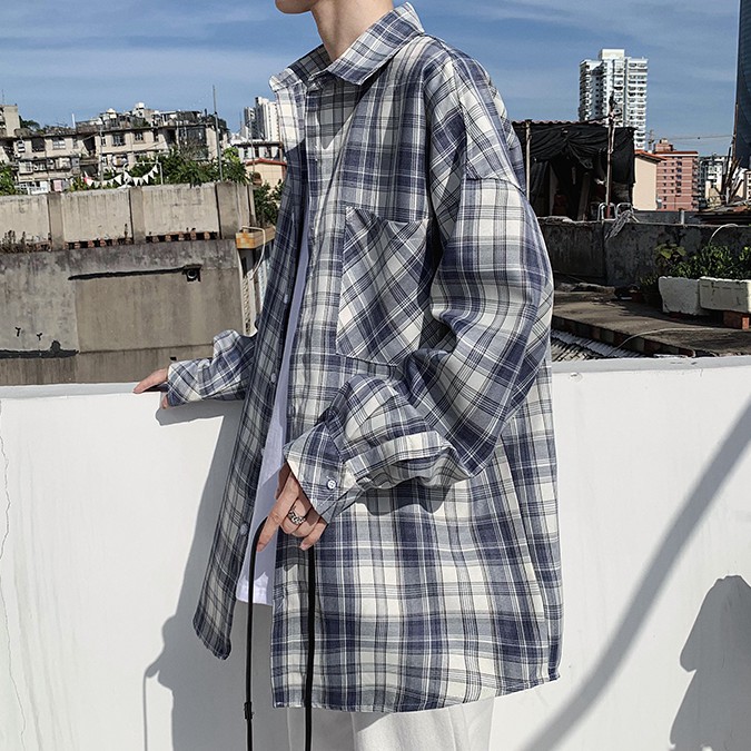 Áo khoác sơ mi tay dài nam dáng rộng kẻ sọc thiết kế trẻ trung cho các cặp đôiunisex áo sơ mi nam kẻ sọc